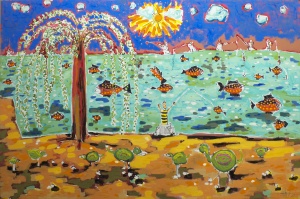 Les truites du père Eugène - outsider art painting - figuration libre - 2016