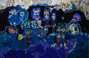 blueworld-virton-outsiderart-self-taught-primitivism-humanfigure-hybridscreatures-narrativepainting