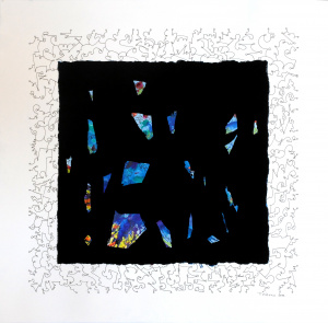 black painting with ink and graffitis on paper